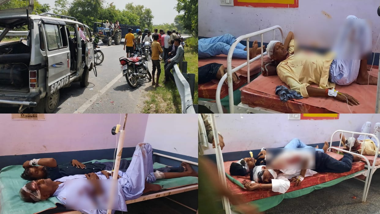Sambhal major accident between tractor trolley and van 18 injured