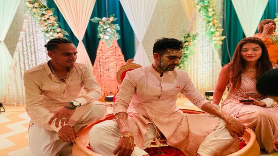 Deepak Chahar Jaya Bhardwaj Haldi ceremony photos Deepak Chahar Jaya Bhardwaj Wedding today