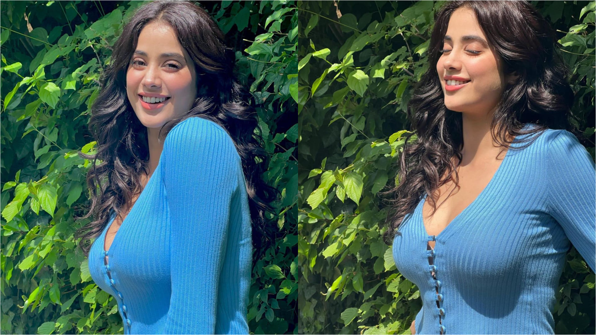 janhvi kapoor sunkissed photos in blue crop top with jeans