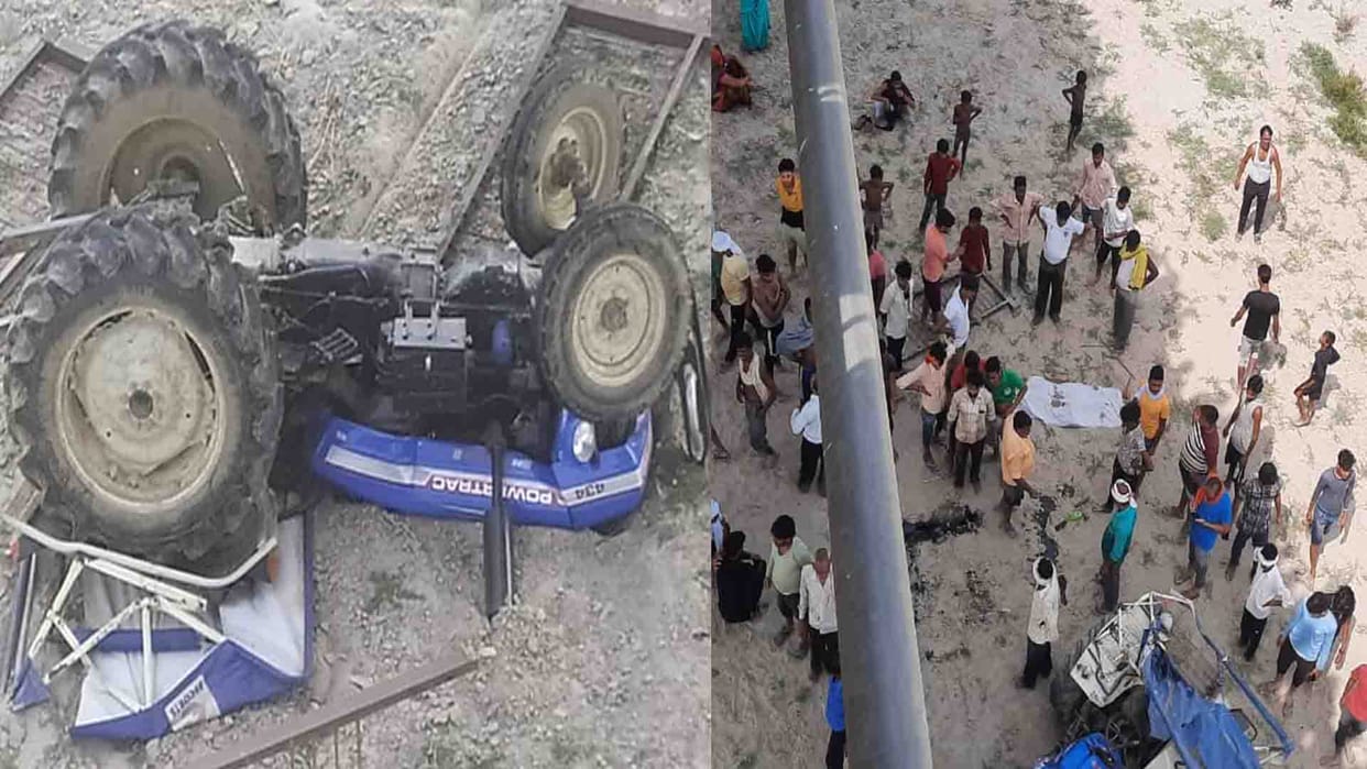 UNNAO: Tractor fell in sand breaking Ganga bridge railing, farmer died