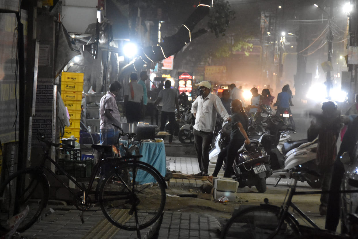 Parking on the footpath under construction of Smart Road