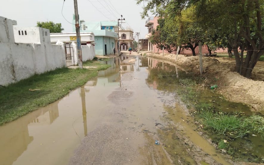 Waterlogging on the main road of village Sahabpura Umrao