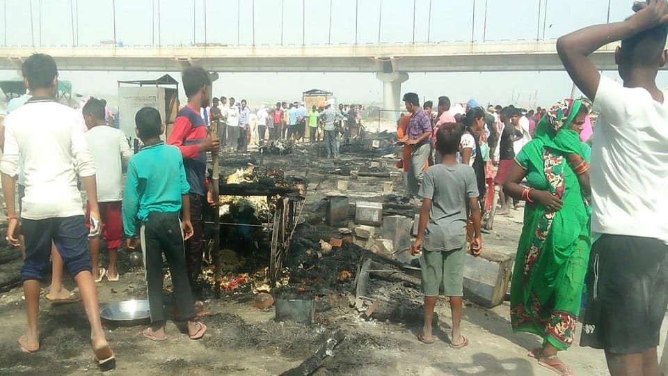 one and a half dozen shops burnt by spark of firecrackers three including women scorched in badaun