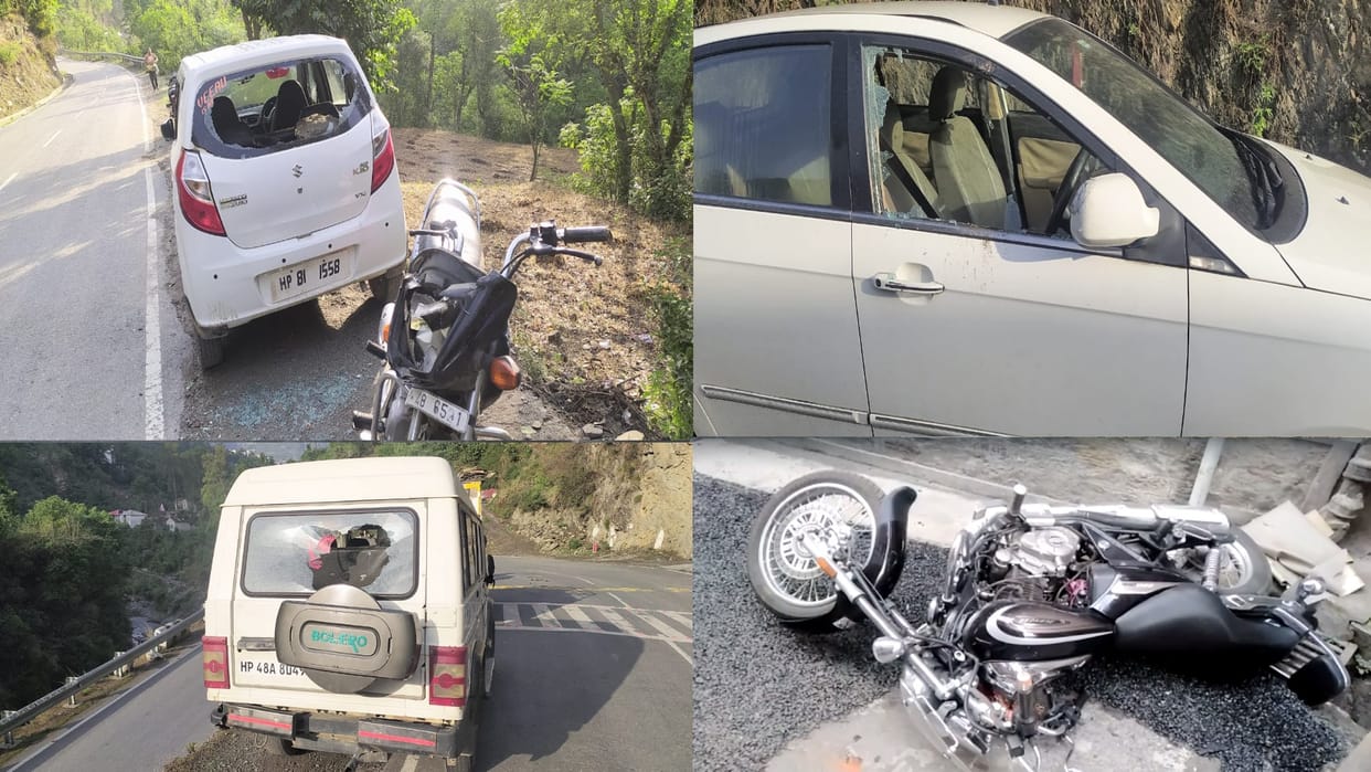Mischievous elements broke the glass of dozens of vehicles parked on the roadside, threw the bikes down the road