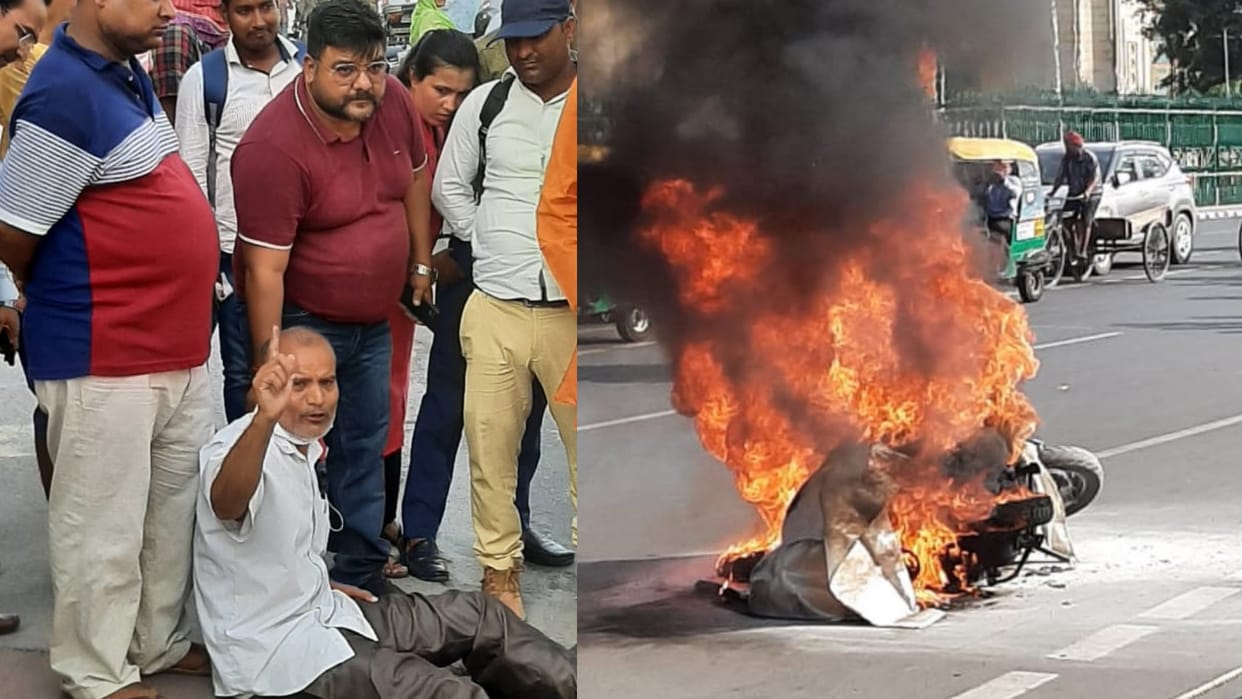 An old man tried to self immolate in front of UP vidhansabha.