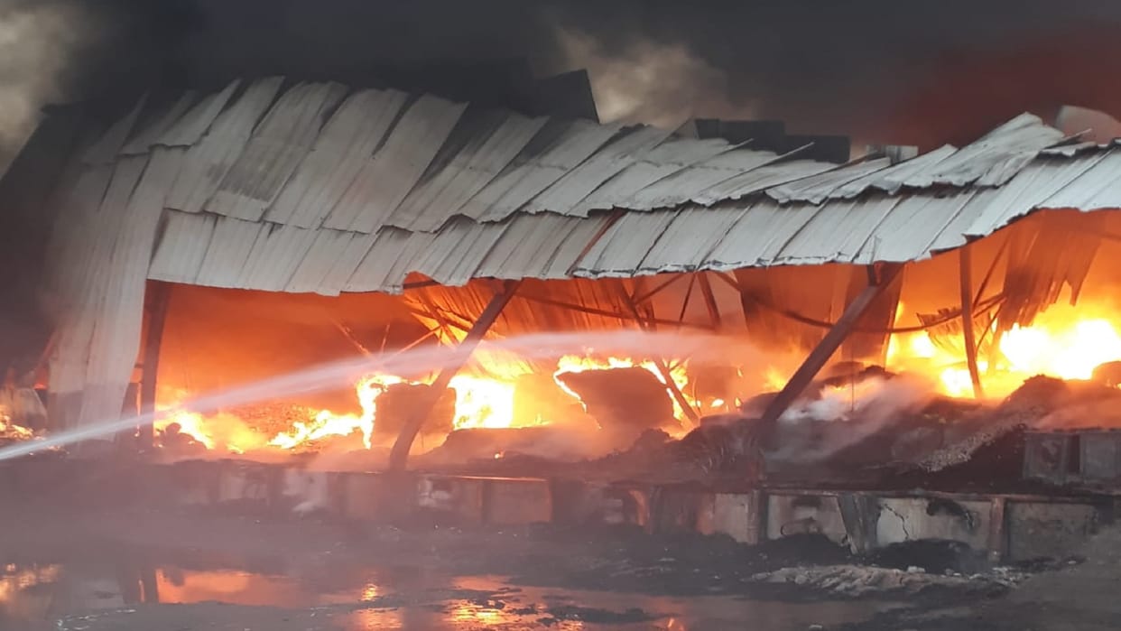 A fire breaks out in a godown near Shaheed Nagar metro station in Ghaziabad