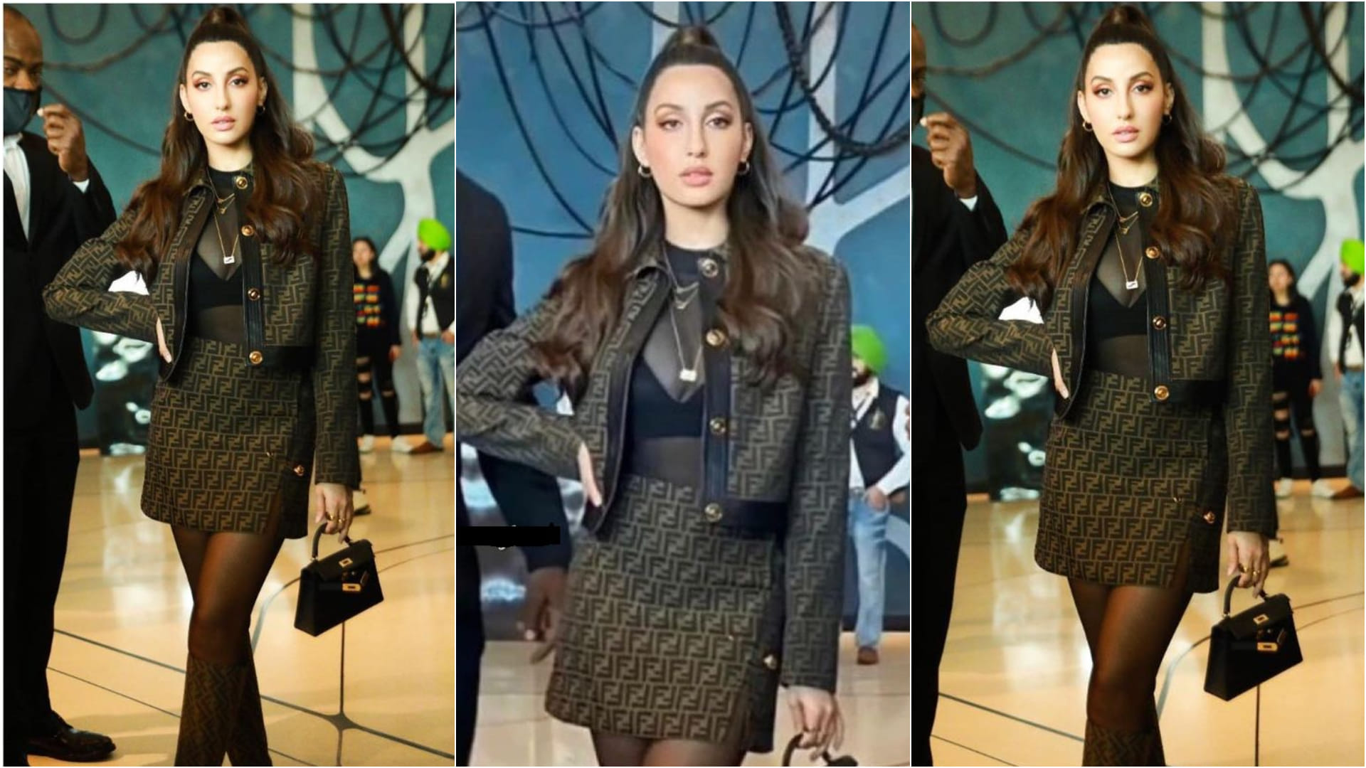 nora fatehi see through black top and mini skirt for iifa 2022 press conference with salman khan