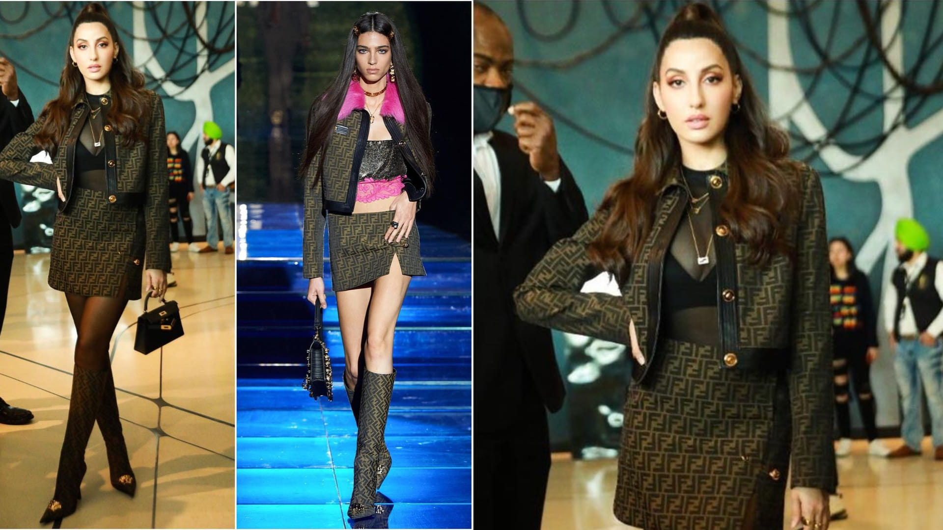 nora fatehi see through black top and mini skirt for iifa 2022 press conference with salman khan