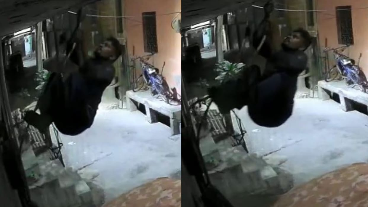 Delhi Thief enters houses through scrambling on walls with help of wire his spiderman moves caught on camera