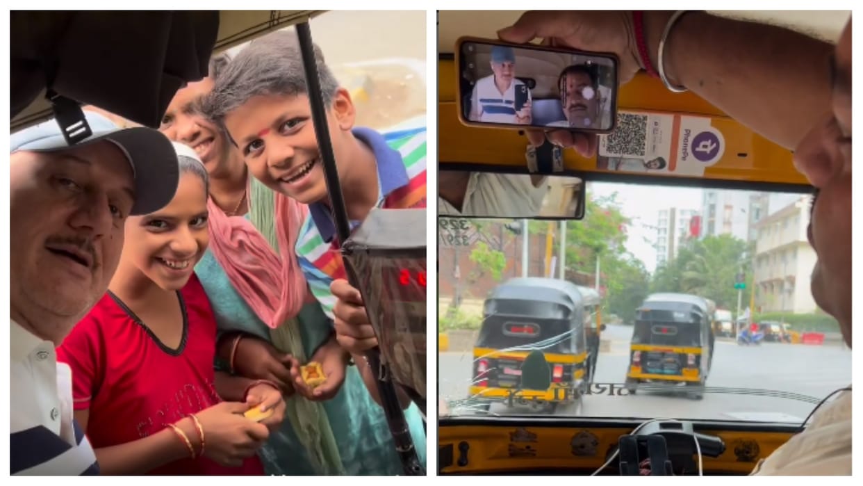 Anupam Kher have a ride in autorickshaw meets with kids offered sweets shared video on social media