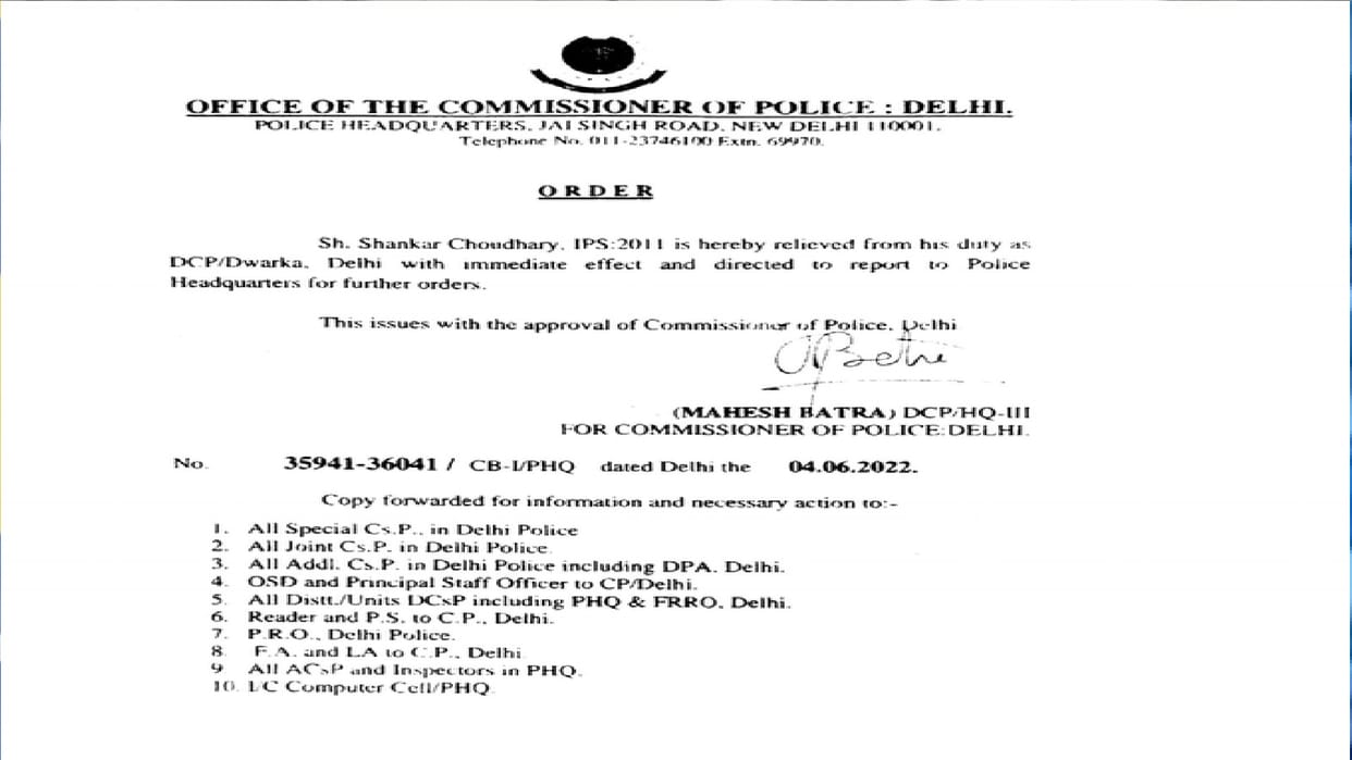 DCP Dwarka Shankar Choudhary relieved from his duty