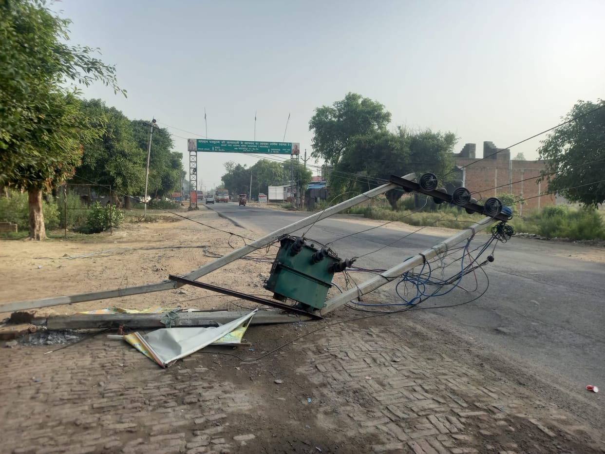 JCB collided with pole, wires broken