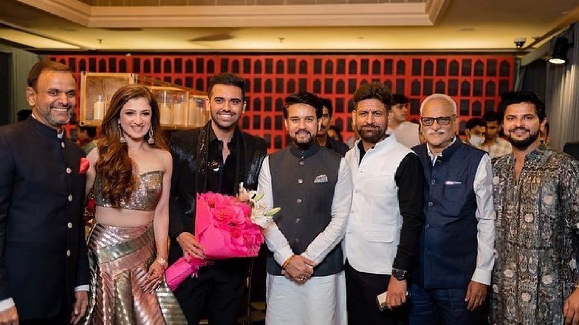Deepak Chahar Wedding photos Suresh raina and Anurag Thakur joins Reception