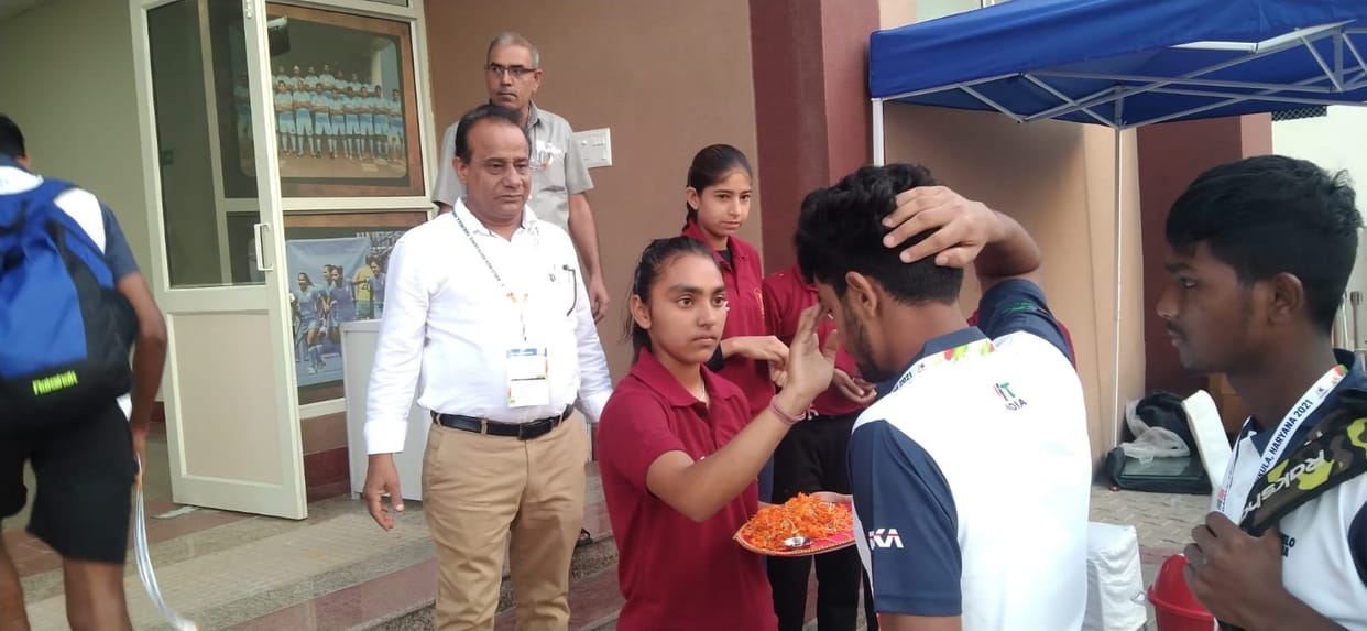 Players introduced by touching hockey stick, Kurukshetra