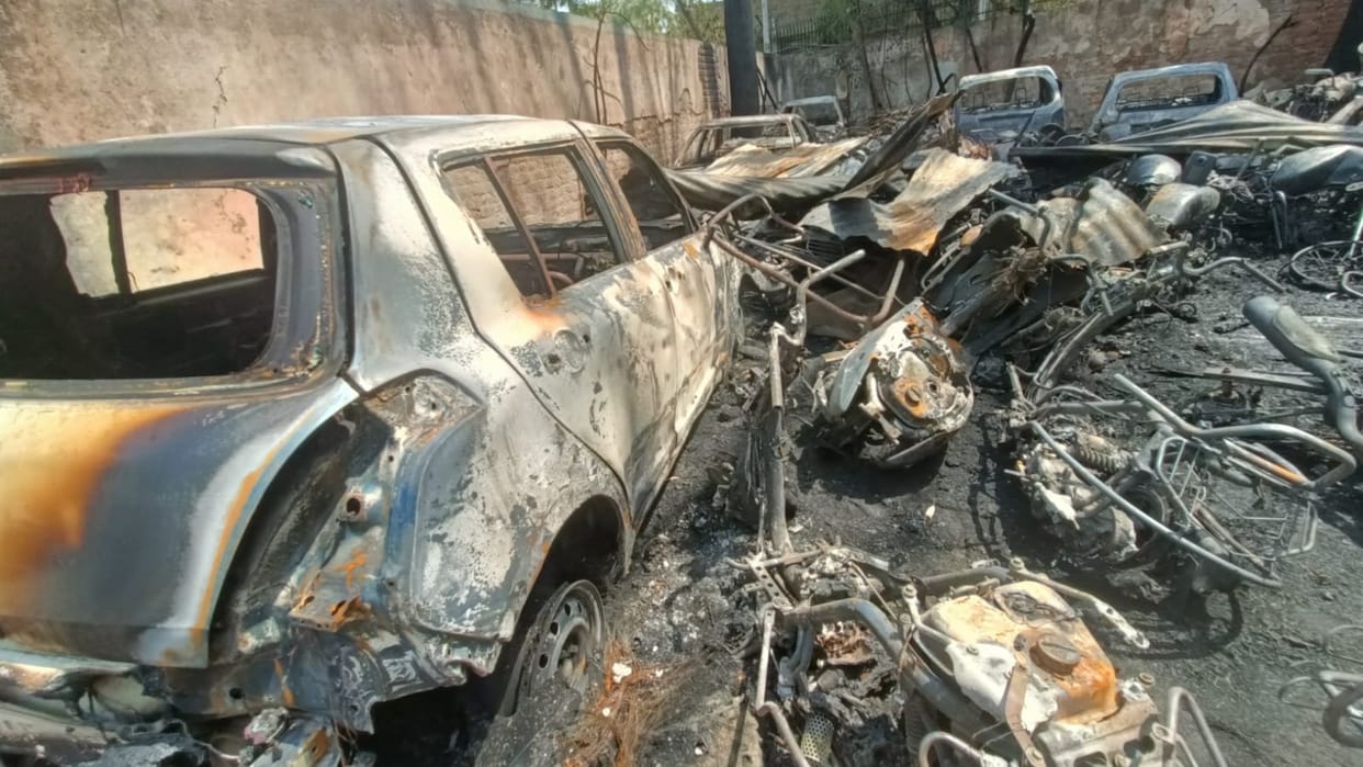jammu Satwari Fire Incident Dozens of seized vehicles gutted on satwaru police station premises in Jammu