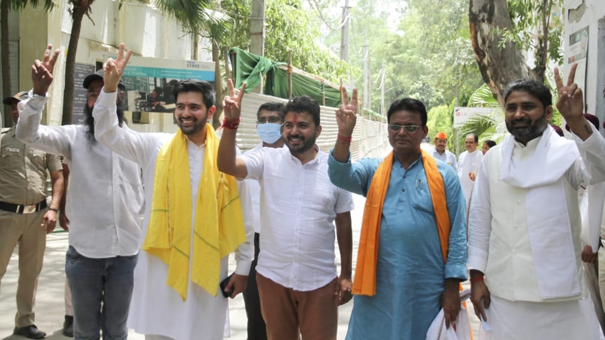 BJP AAP and Congress candidates file nominations for Rajendra Nagar By Election