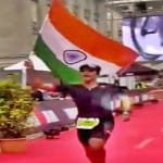 आयरनमैन ट्रायथलॉन पूरा करने वाले श्रेयस जी होसुर।