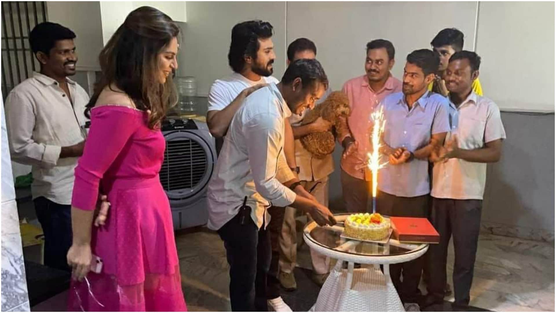 Ram Charan Celebrates His Driver Naresh Birthday With Wife, See Photos