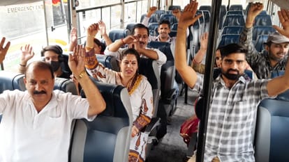 Kheer Bhawani mela batch of Kashmiri Pandits families leave for Kheer Bhawani temple from Jammu to ganderbal