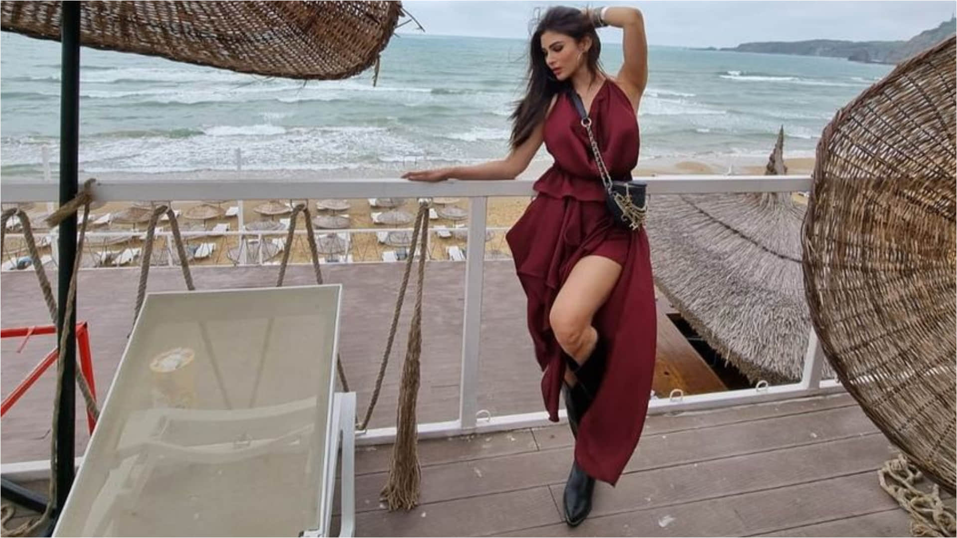 mouni roy glam look in sheer lace skirt with bralette