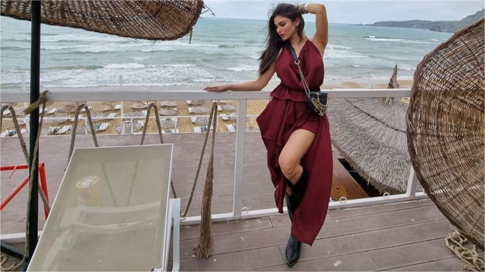 mouni roy glam look in sheer lace skirt with bralette