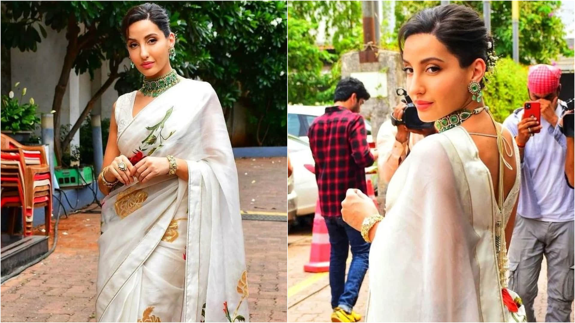 nora fatehi look  elegant in white saree pic viral after attending iifa