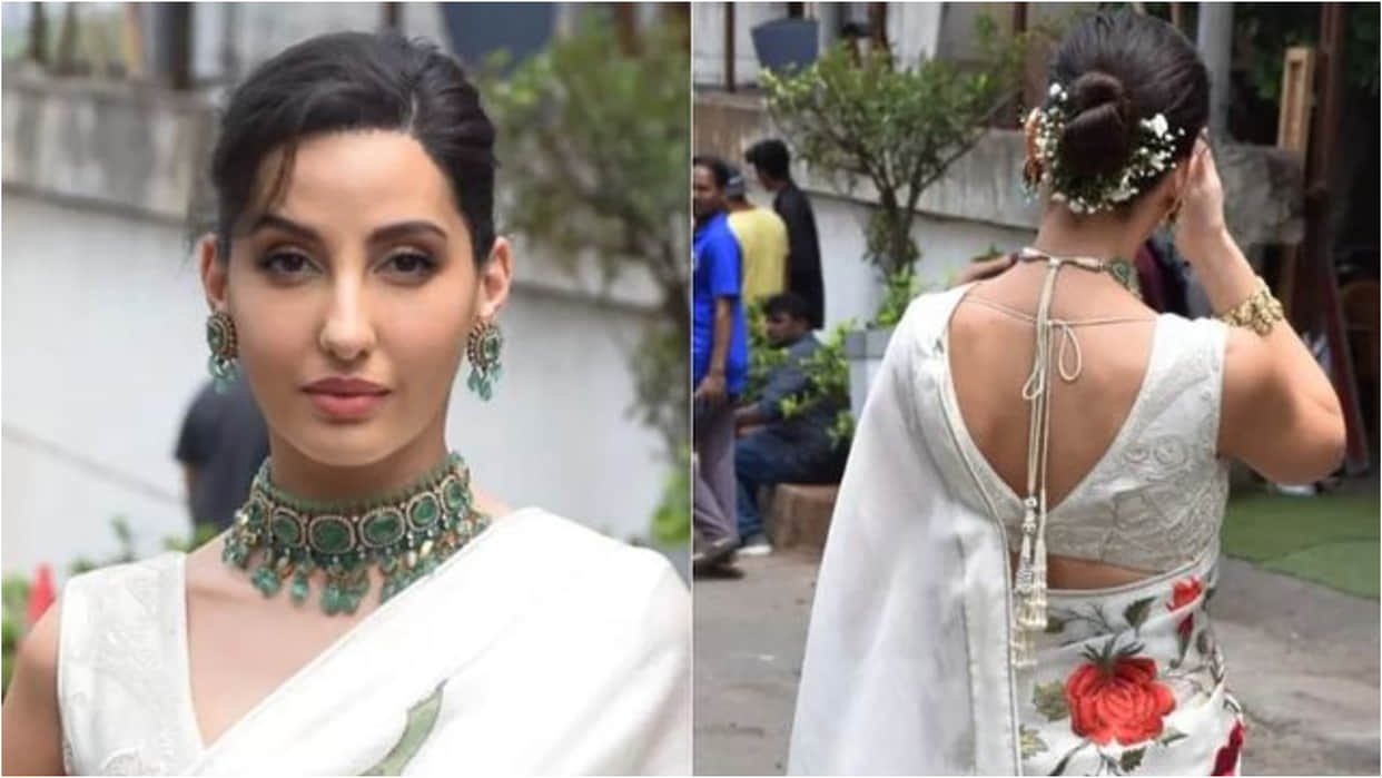 nora fatehi look  elegant in white saree pic viral after attending iifa