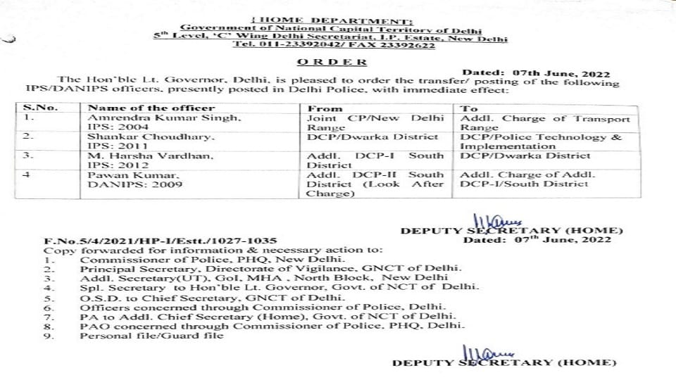 Harsh Vardhan became DCP Dwarka after being relieved from work of DCP Shankar Chaudhary