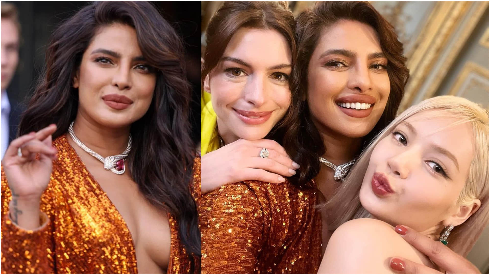 priyanka chopra sizzles in 1.9 lakh deep neckline shimmery orange dress