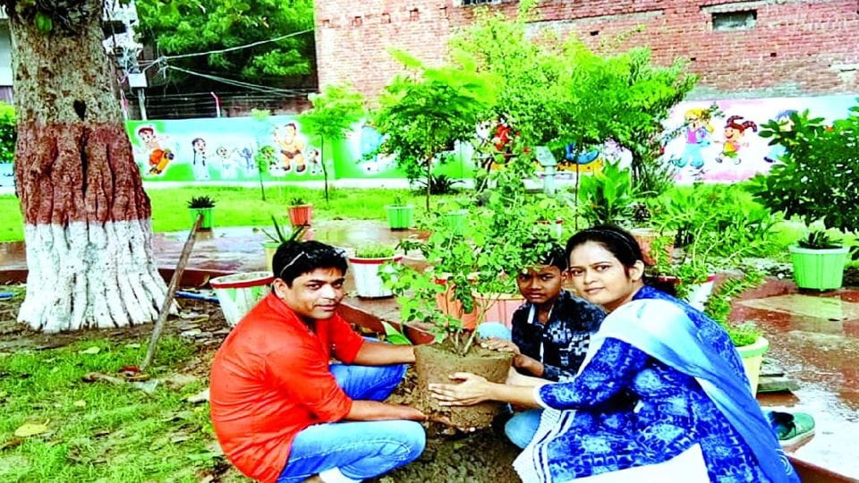 Headmaster Mohammad Shahid prepared garden at school in firozabad
