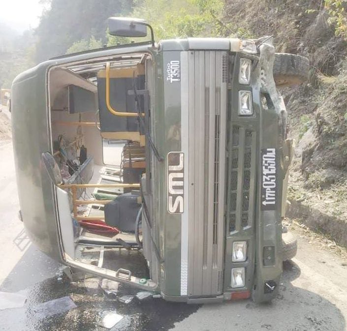 Military school van overturns, three children injured