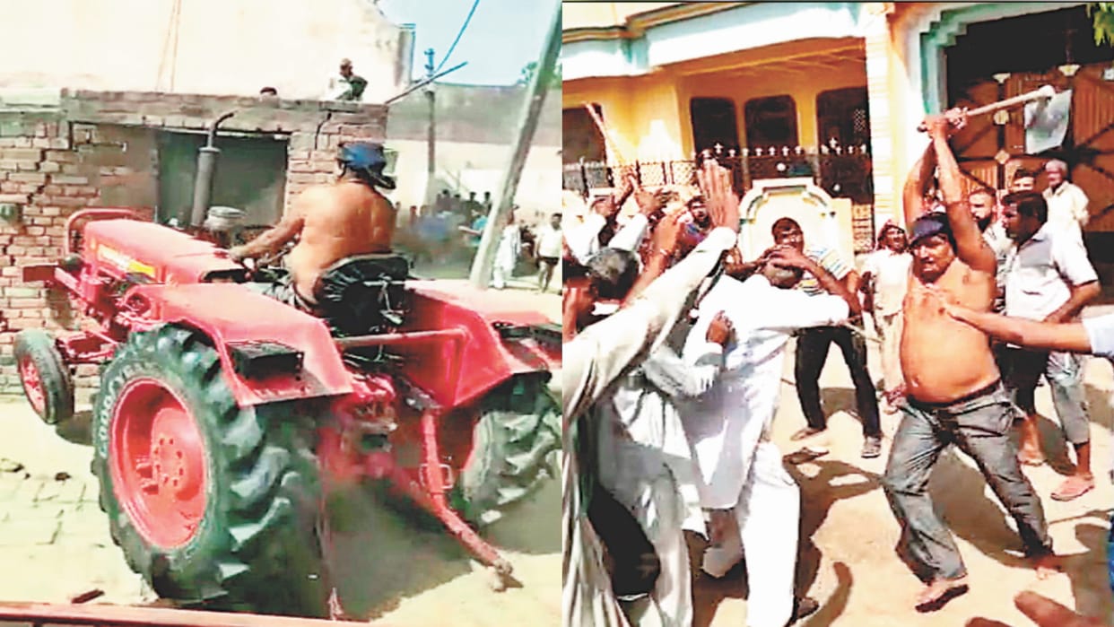 Firing between two parties in a plot dispute in Meerut, construction demolished by the tractor