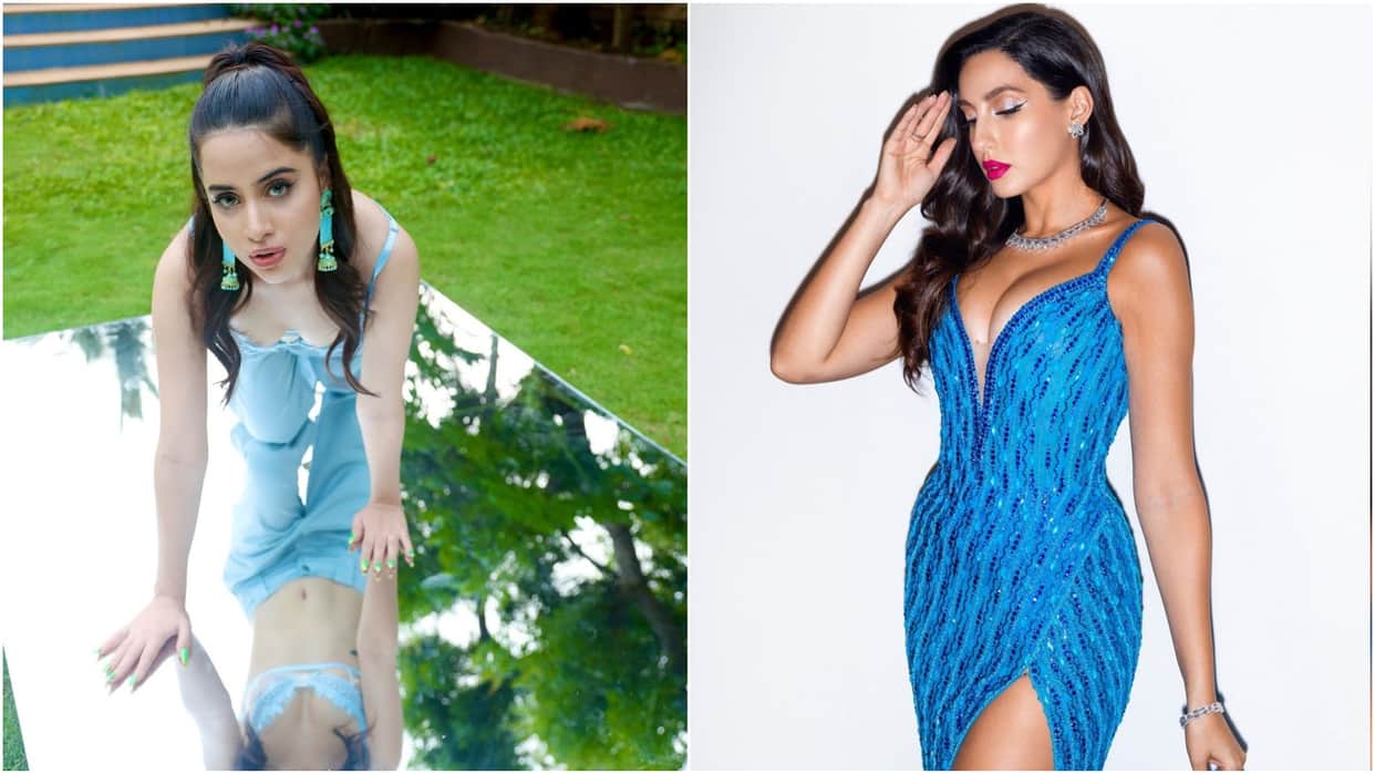 Urfi Javed gave killer poses on a mirror and Nora Fatehi bold look in Blue gown Mouni Roy, see celebrity update in 10 pictures
