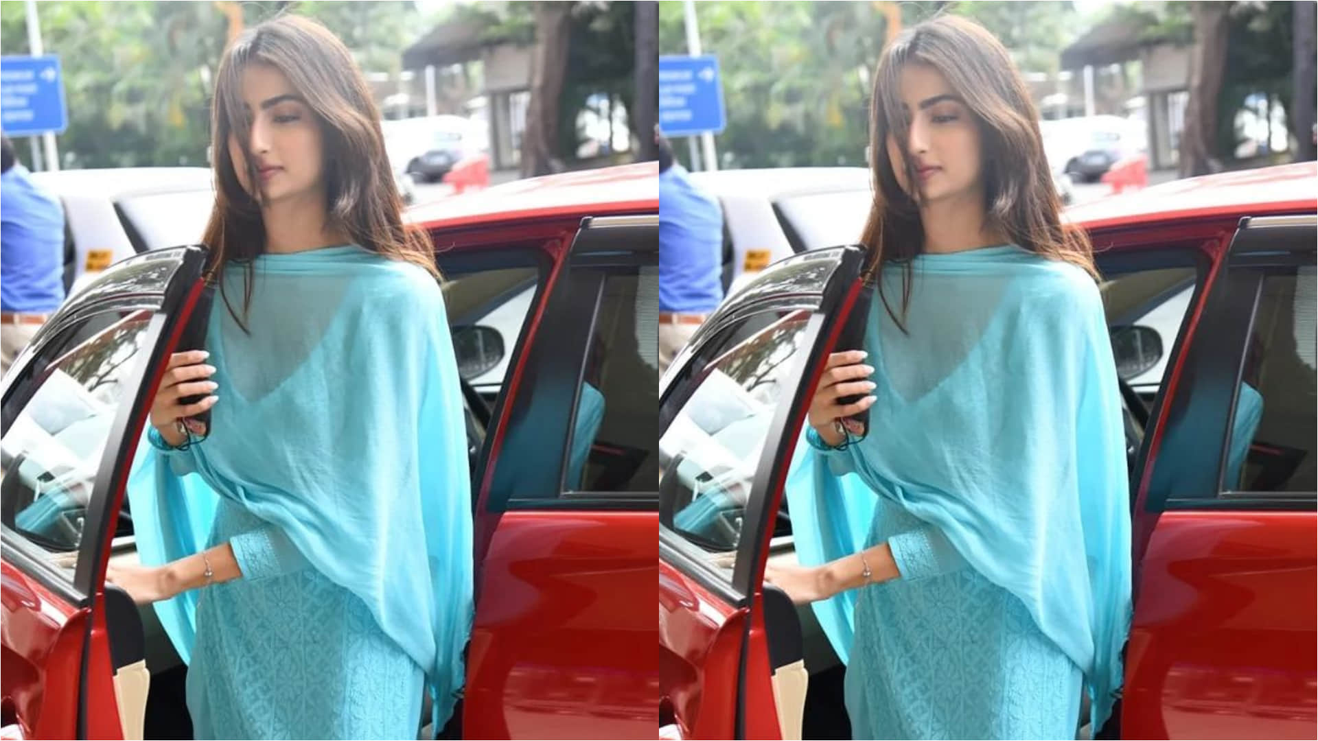 palak tiwari desi look at airport in blue kurta set