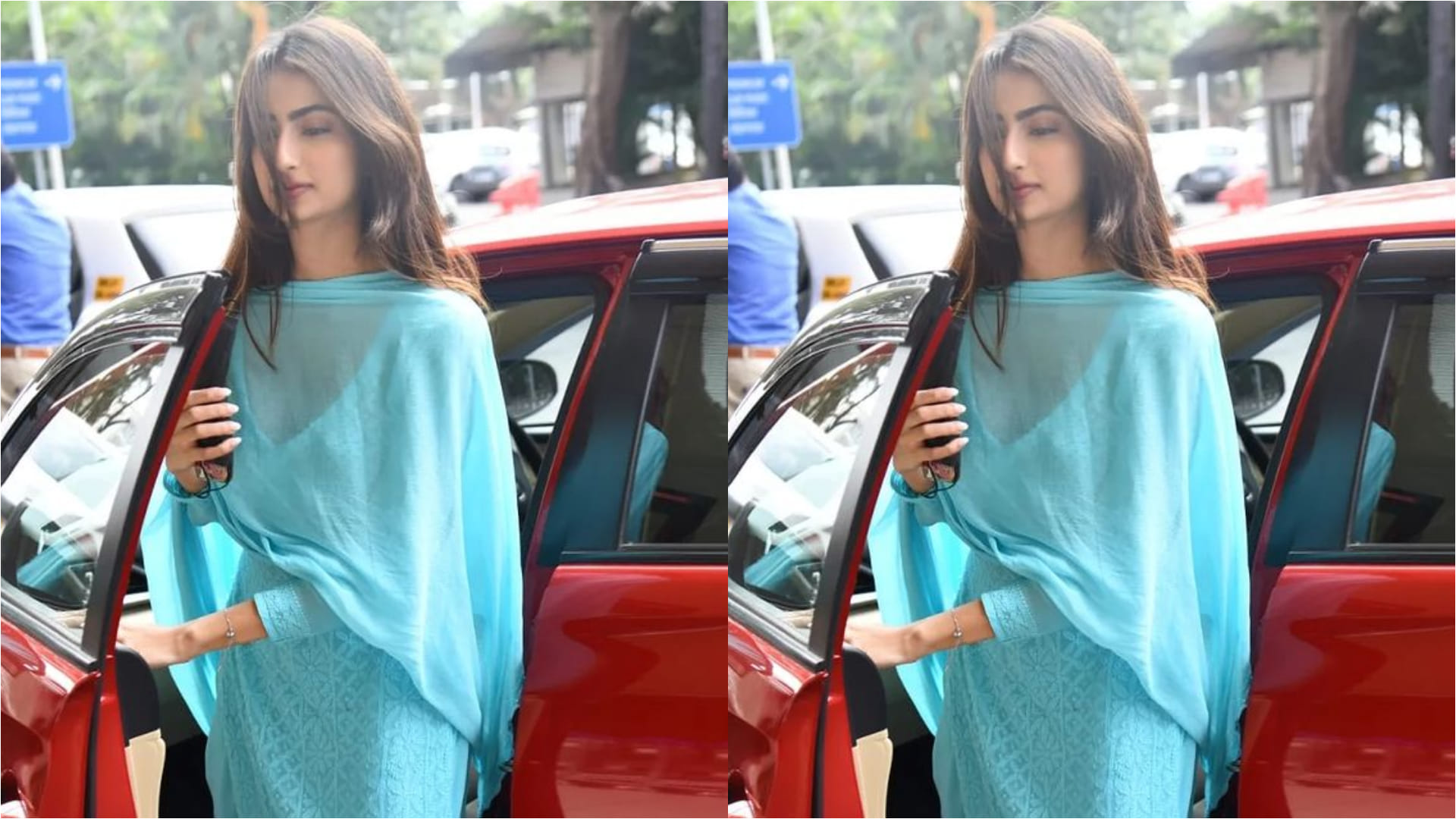 palak tiwari desi look at airport in blue kurta set