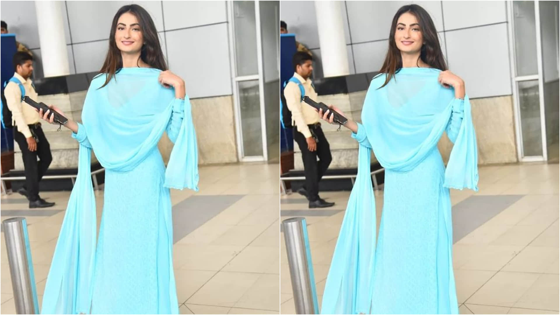 palak tiwari desi look at airport in blue kurta set