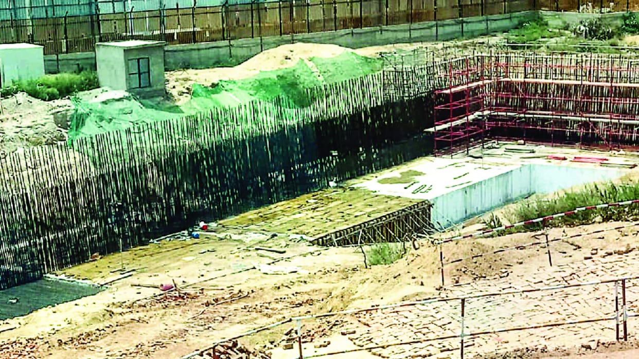 Exercise: Security wall being built in three directions to protect Ram temple from natural calamities, foundation work of retaining wall completed