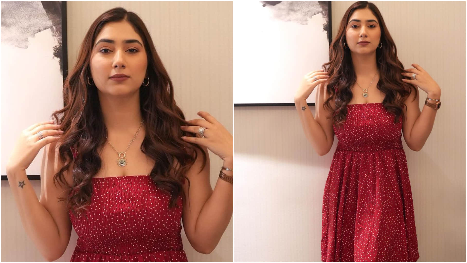 disha parmar stunning in maroon frock with tie up detailing