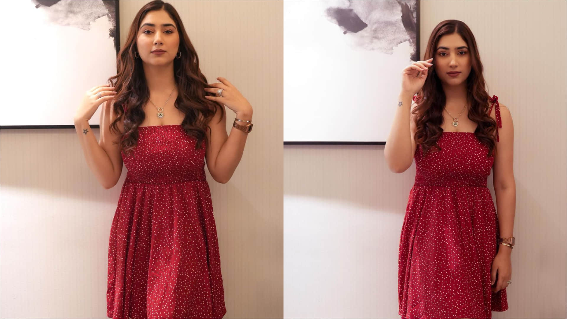 disha parmar stunning in maroon frock with tie up detailing