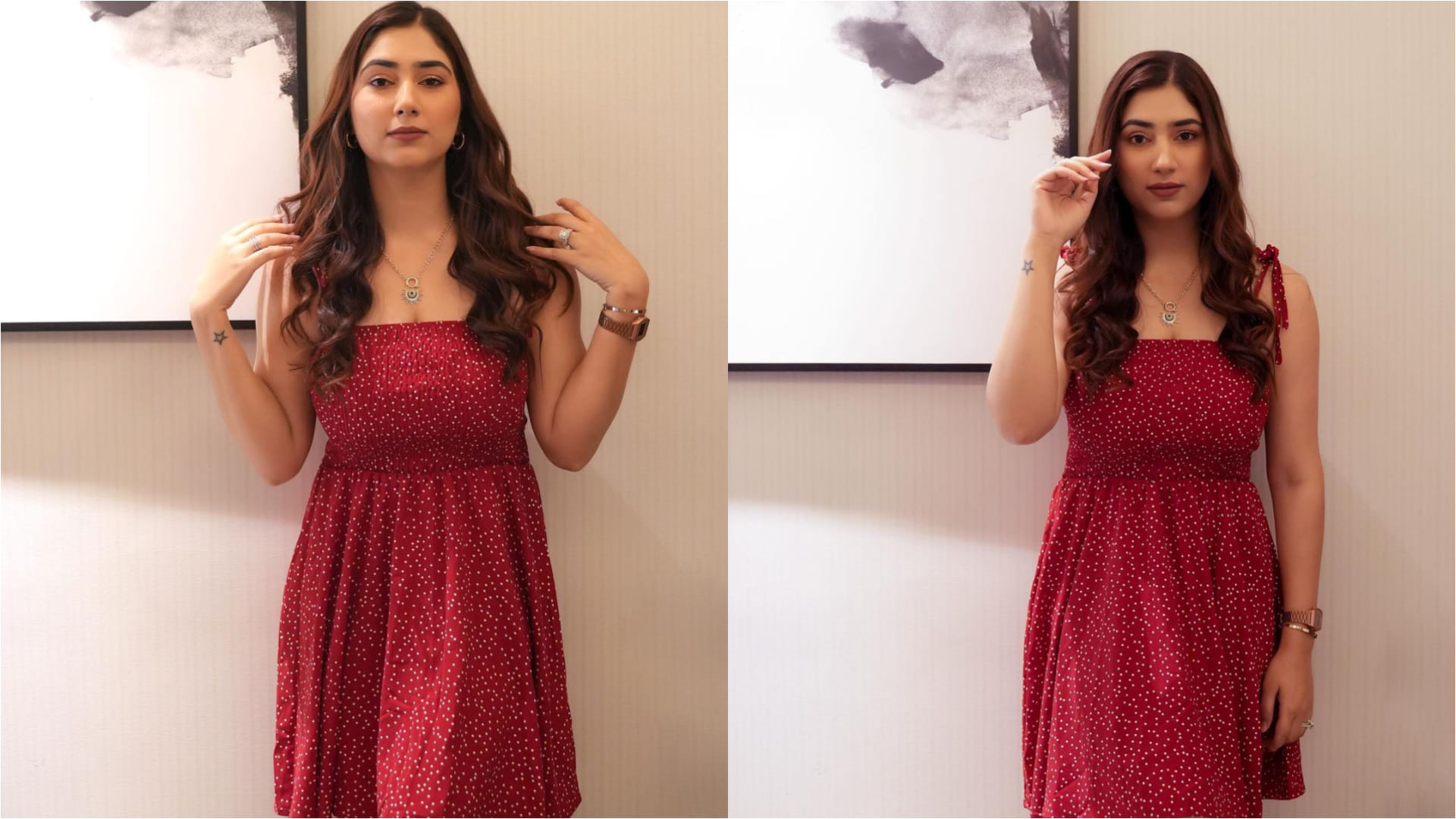 disha parmar stunning in maroon frock with tie up detailing
