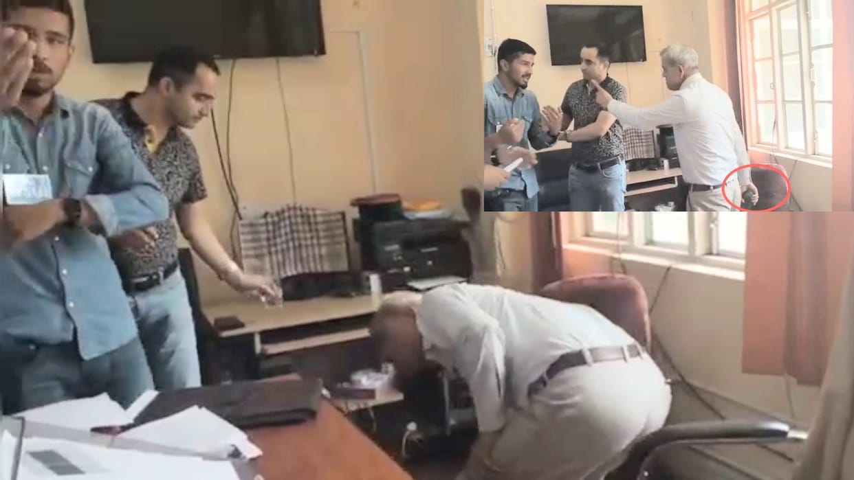 Rampur college principal argument with NSUI workers principal Takes Off Slipper To Beat NSUI workers