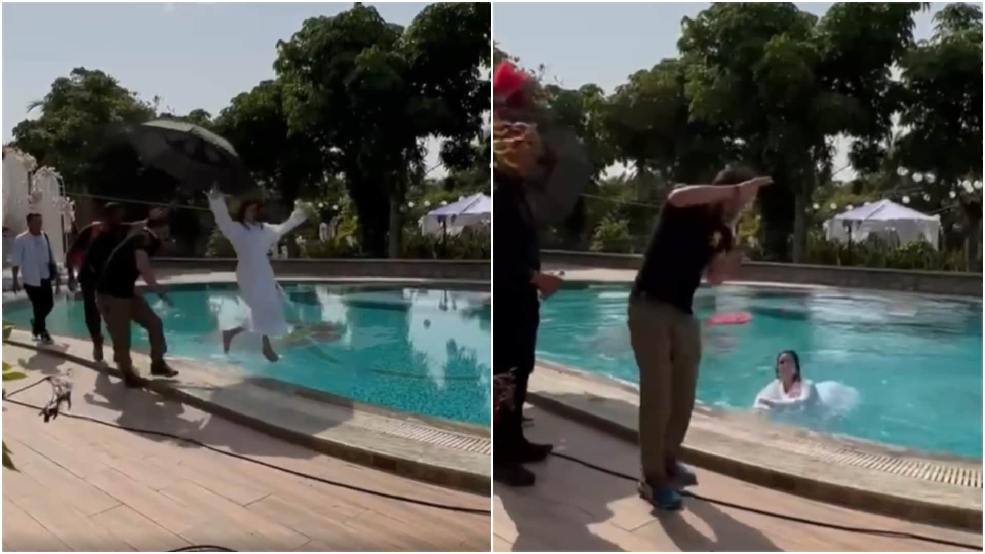 Sunny Leone Swimming Pool Video She Was Pushed By His Friend Into The Pool, Said I Will Take Revenge