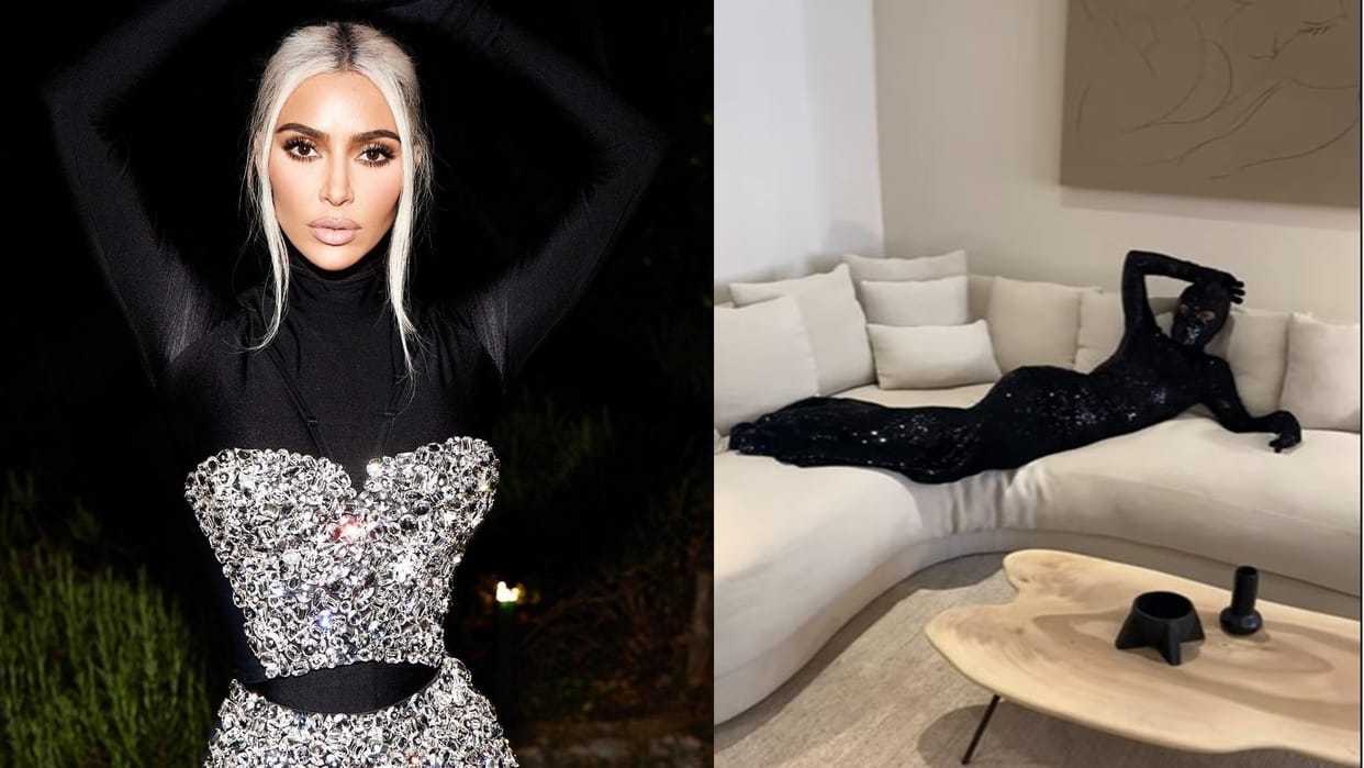 kim kardashian black shimmery dress from head to toe users says American horror story
