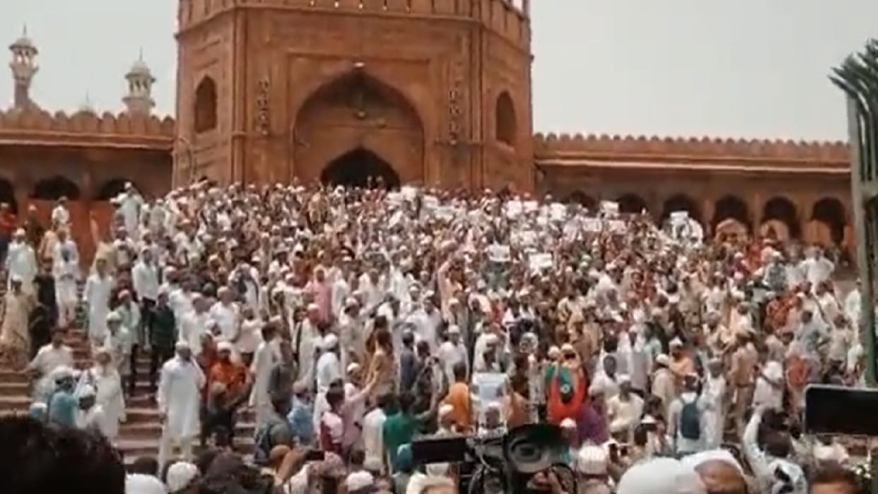 muslims Protest outside Jama Masjid Delhi against Nupur Sharma's statement
