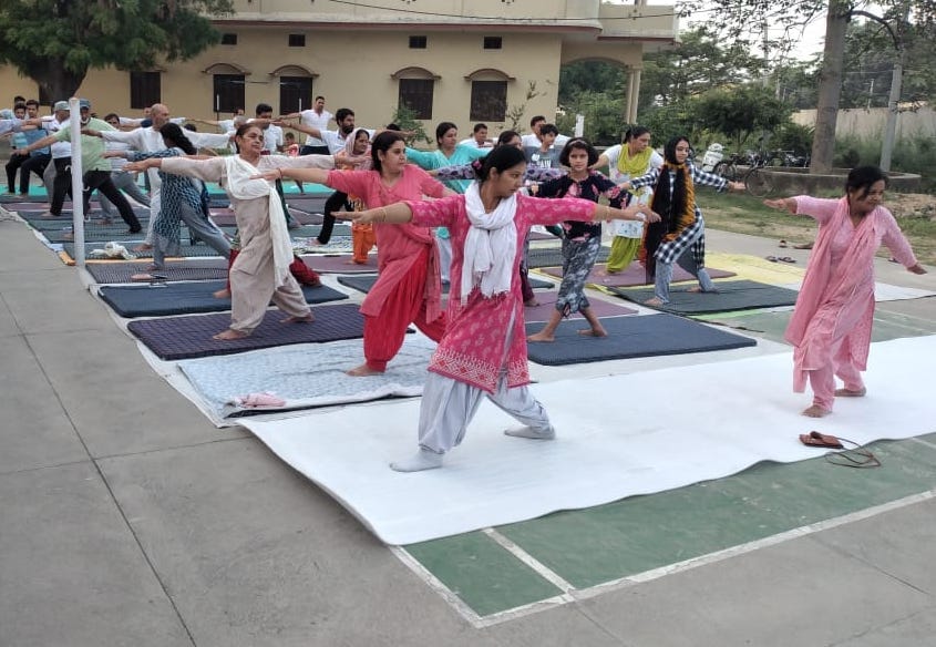 Tiryaka Tadasana and Vrikshasana were practiced