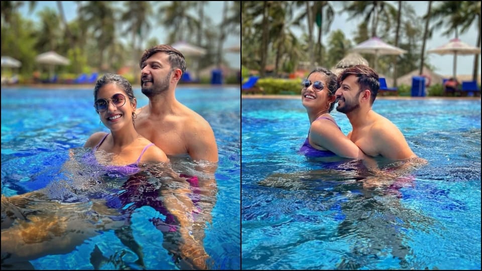 Ajay devgn on screen daughter ishita dutta shared romantic photos with husband Vatsal Sheth in pool says aaj blue hai pani pani pani pani