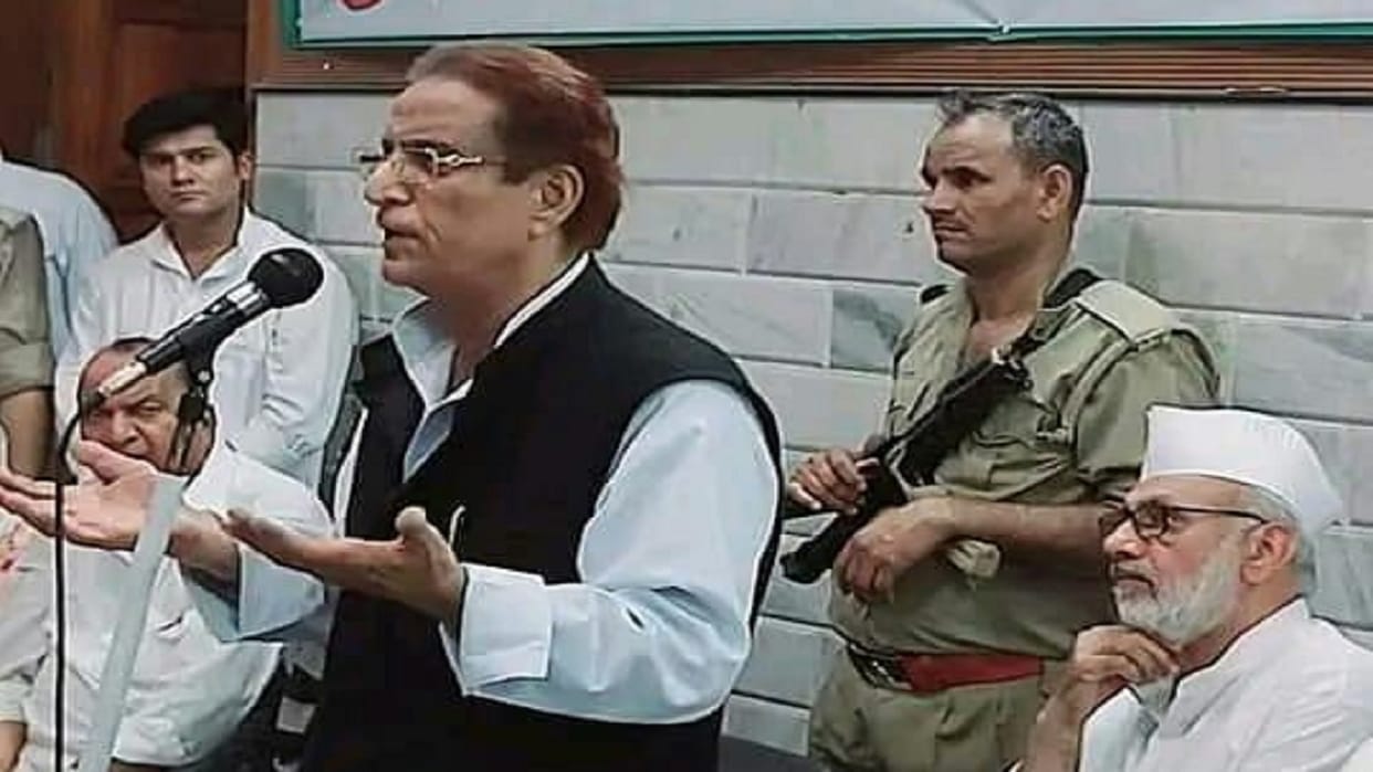 Samajwadi Party leader Azam Khan participates in party meeting at Rampur office