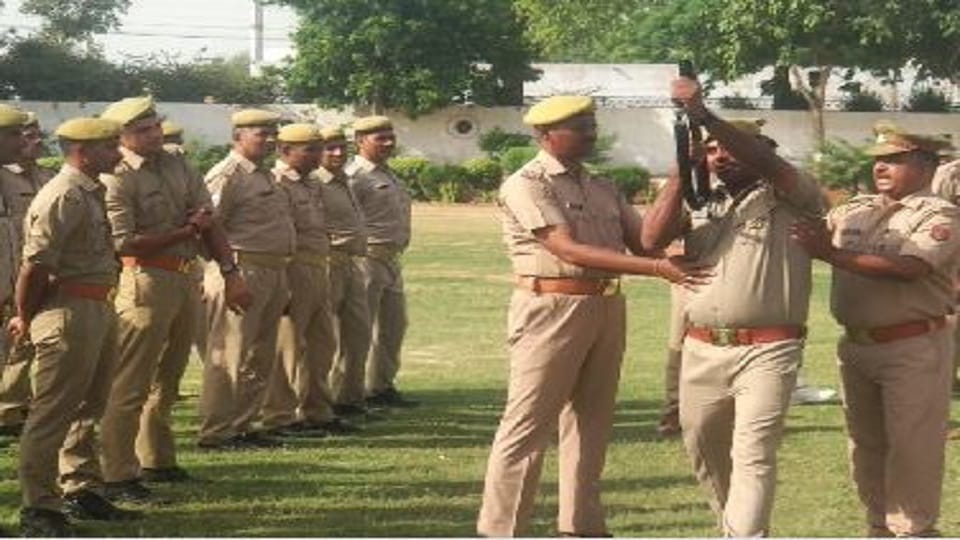 riot control exercise in police line Agra
