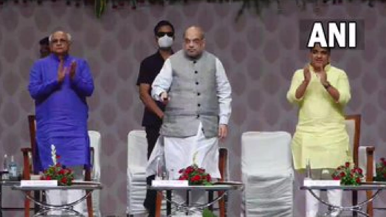 Union Home Minister Amit Shah Gujarat CM Bhupendra Patel inaugurates & lays the foundation of various development works at Mahatma Mandir Gandhinagar