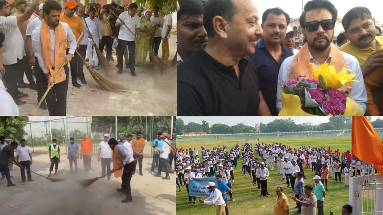 Cabinet minister Anurag Thakur meets to players in Lucknow.